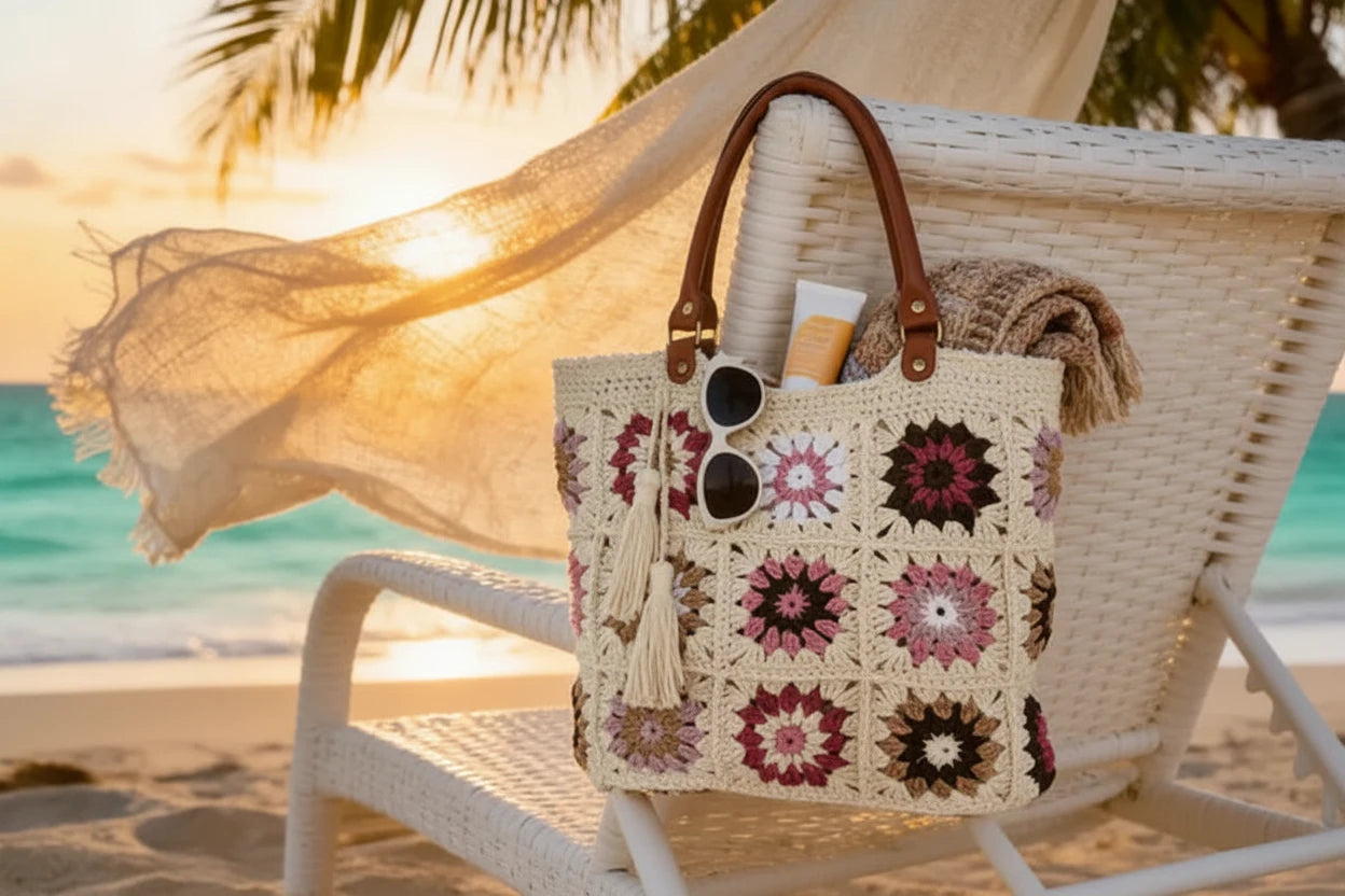 Artisan Crafted Crochet Shoulder Tote – The Heritage Floral Edition