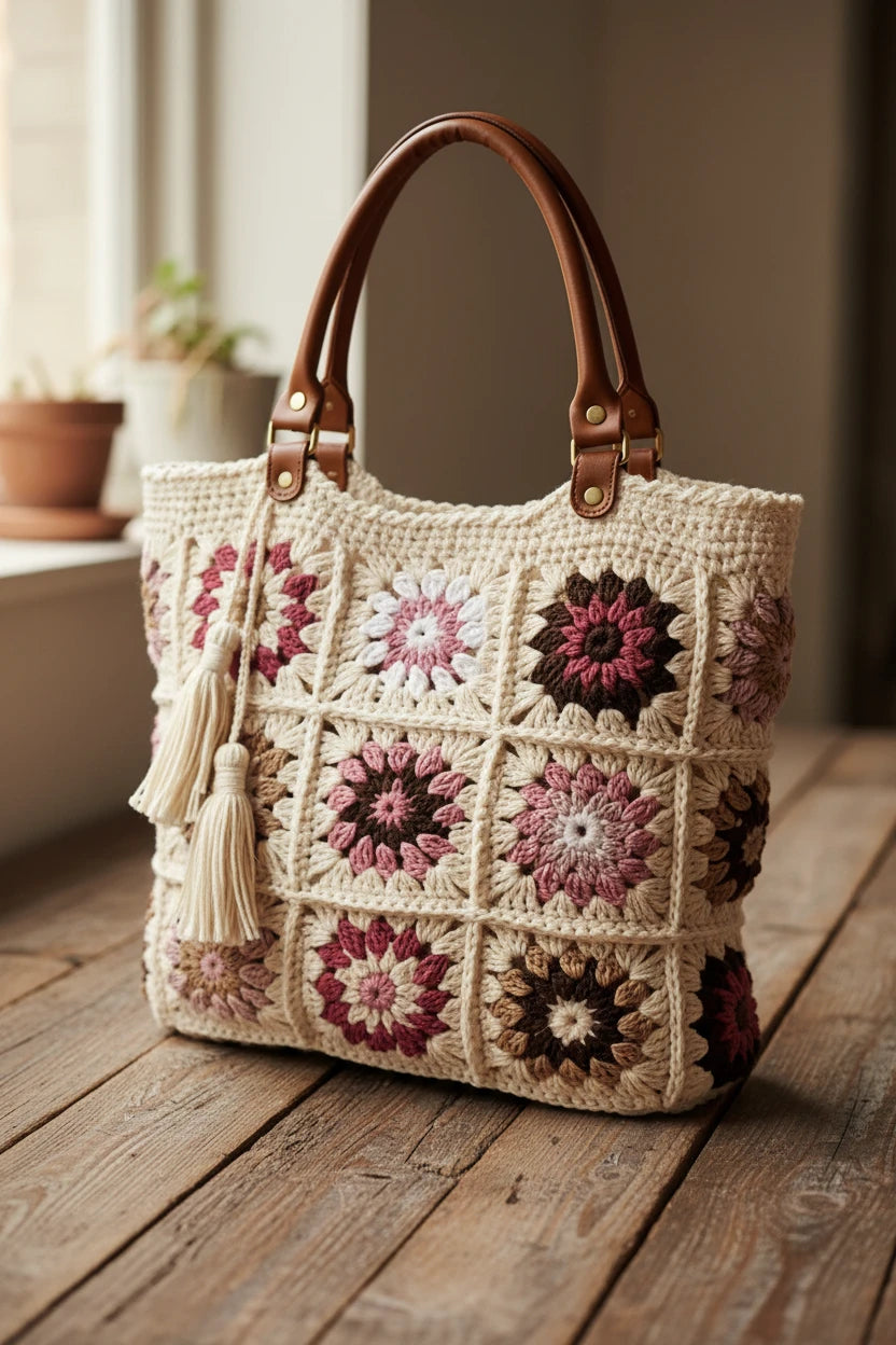 Artisan Crafted Crochet Shoulder Tote – The Heritage Floral Edition